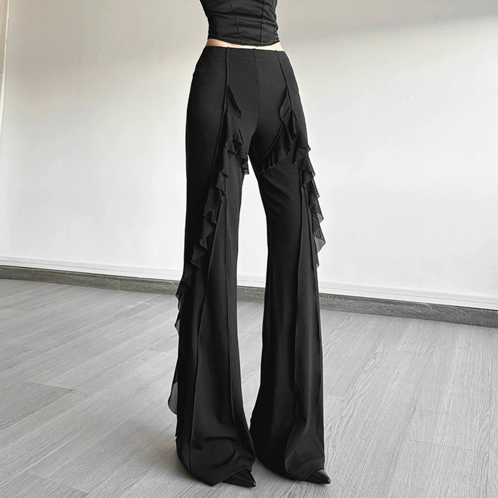 H&M Spring Flare Pants Unique Side Layered Ruffle Slim Fit